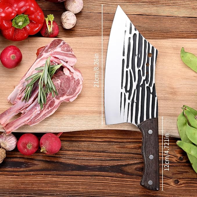 SHI BA ZI ZUO Butcher Knife Forged Cleaver Knife Ultra Sharp Kitchen Knife Chef Knife for Meat Cutting with Wooden Handle