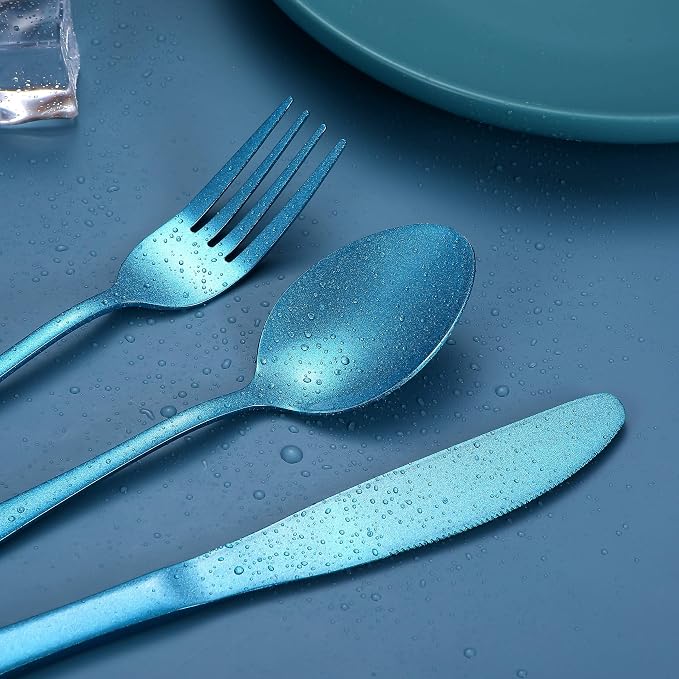 Portable Stainless Steel Flatware Set, Travel Camping Cutlery Set, Portable Utensil Travel Silverware Dinnerware Set with a Waterproof Case (Light Blue)