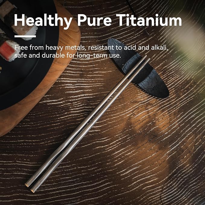 Thous Winds Titanium Chopsticks with Storage Bag, Lightweight Reusable Camping Cutlery, Utensils for Camping Backpacking Hiking Home, 9-inch