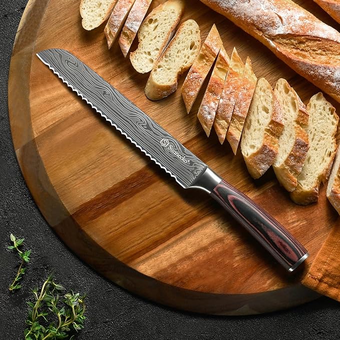 8" Serrated Bread Knife, High Carbon German Steel Sourdough Knife | Ultra Sharp Serrated Edge Bread Knife for Homemade Bread Crusty Loaves & Cakes, Professional Cake Slicer Gift for Mom and Dad