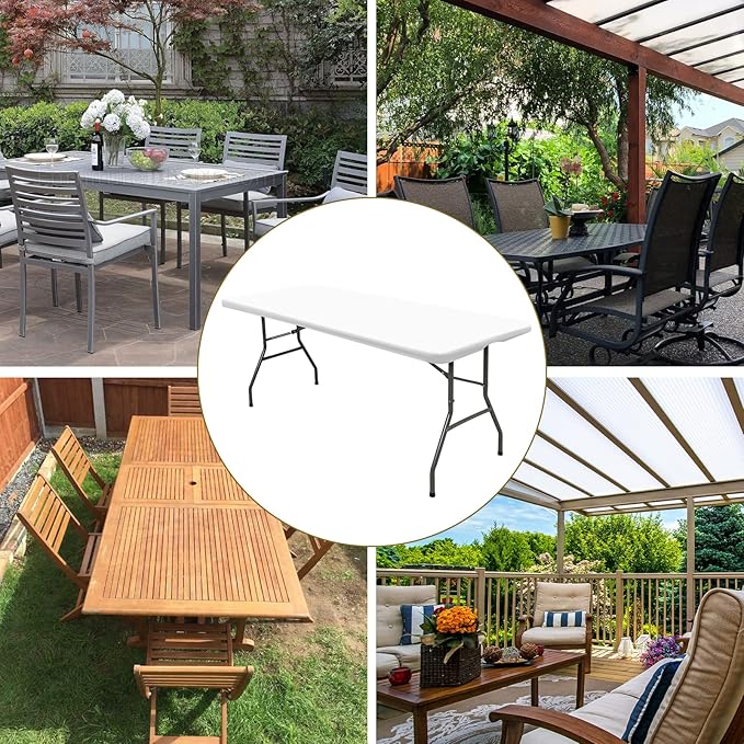 10 Pack Stretch Fabric Table Top Cap Cover, fits 6' Tables, Spandex Table Covers Washable Elastic Rectangle Tablecloth Protector for Indoor Outdoor Party Picnic Wedding, White, 30" W x 72" L