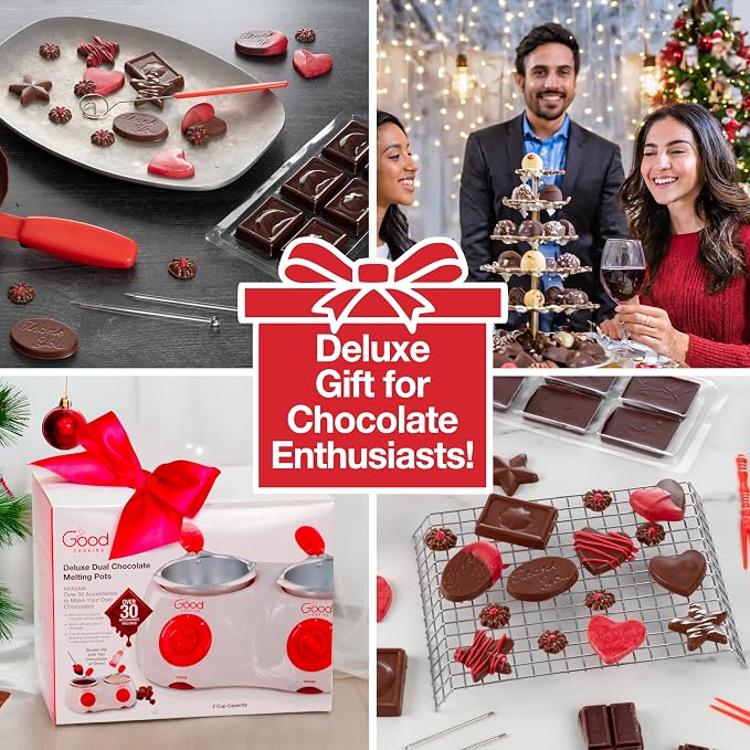 Electric Chocolate Melting Pot Dual Set with 30-Piece S'mores Accessories | Fondue Candy Maker for Dipping, Drizzling and Decorating Strawberries, Marshmallows, Pretzels, Fruit Cookies and Party Treats
