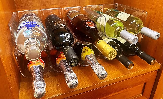 Set of 4 Refrigerator Wine Rack, Cabinet Water Bottles Storage Organizer, Stackable Wine Rack for Kitchen Countertop Save Space, 1-Bottle 4 Packs