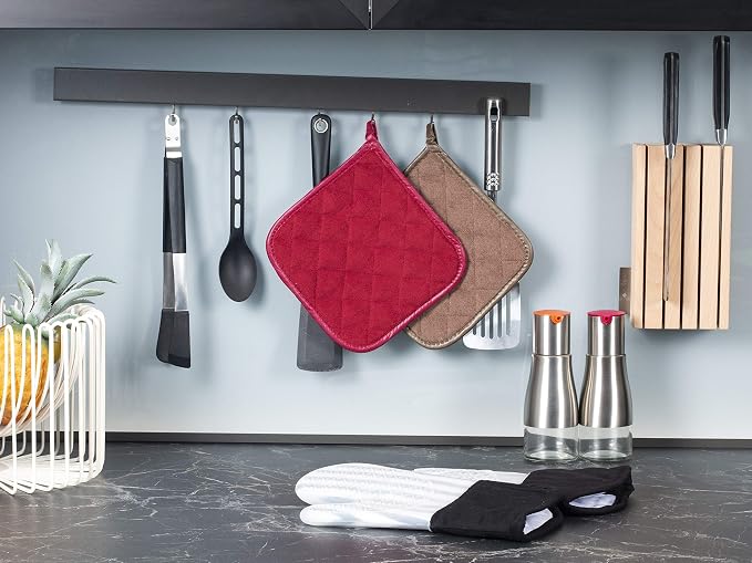 Joyhalo 5 Pack Pot Holders for Kitchen Clearance | Cotton Made, Machine Washable, Heat Resistant Potholder, Hot Pads, Trivet for Cooking and Baking, Brown