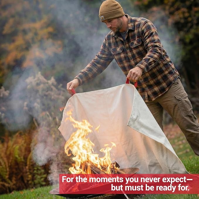 Emergency Fire Blanket, XL 60"x70" UM9 Fiberglass, Rated to 1076°F, Smothers BBQ, Grill, Campfire Fires, National Park Foundation Partner, Designed in USA