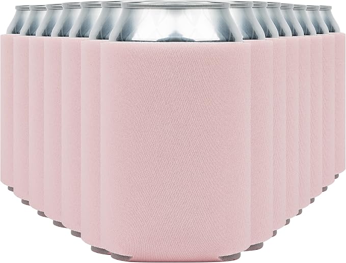 Blank Beer Can Coolers Sleeves (30-Pack) Soft Insulated Beer Can Coolies - HTV Friendly Plain Koolies in Bulk for Beer Cans & Bottles - Coolie Blanks for Vinyl Projects & Wedding Favors (Blush)