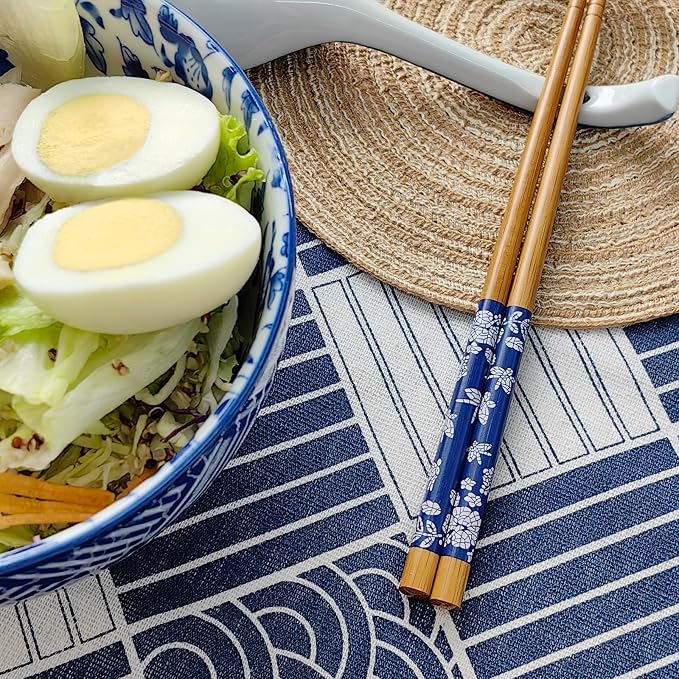28Oz Ceramic Ramen Noodle Pho Bowl Set with Chopstick&Spoon&Gift box | Lead & Cd Free, Food Safe, Microwave/Oven/Dishwasher Safe, Matching pattern set, foam packed, ideal all-occasion gift