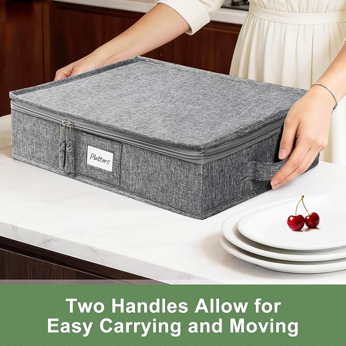 LotFancy Platter Storage Case, Hard Shell, China Storage Container for Moving, 17x13x3.5 in, 5 Felt Dividers Included