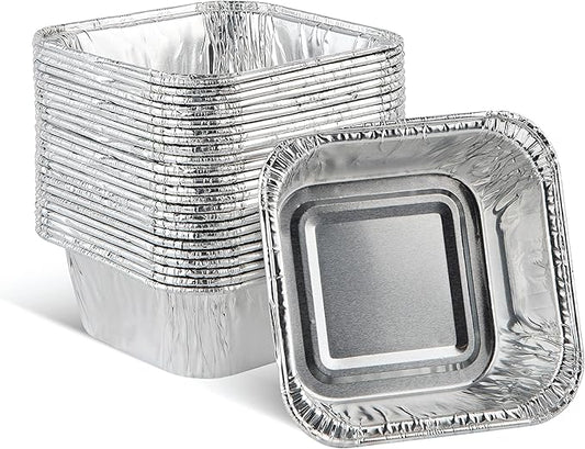 PLASTICPRO Disposable 3'' X 3 X 2'' Inch Square Aluminum Tin Foil Baking Pans Bakeware - Cookware Perfect for Baking Cakes,Brownies,Bread, Meatloaf, Lasagna, Pack of 25