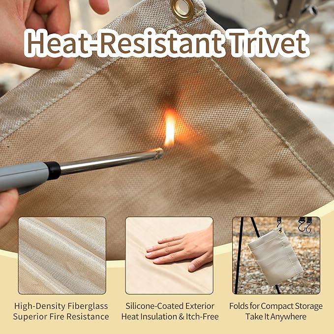 Fireproof Camping Blanket - Heat-Resistant Fiberglass Mat for Outdoor Cooking, BBQ & Emergency(Khaki 31.5" x 37.5")
