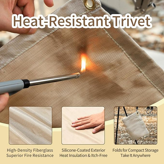 Fireproof Camping Blanket - Heat-Resistant Fiberglass Mat for Outdoor Cooking, BBQ & Emergency(Khaki 31.5" x 37.5")