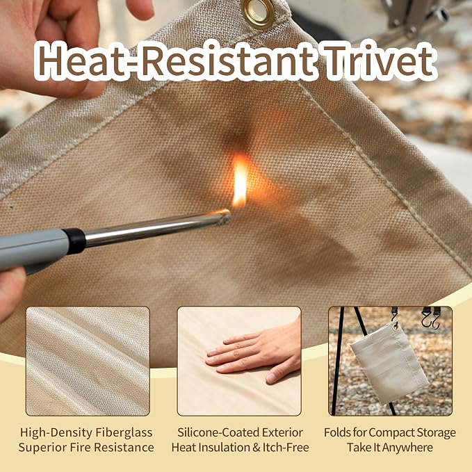 Fireproof Blanket,Made of Fiberglass with Bound Edges and Metal Perforations, can be Laid Flat or Hung up, Suitable for Camping, Home fire Protection,BBQ Grill mats (Khaki 23.75" x 31.5")