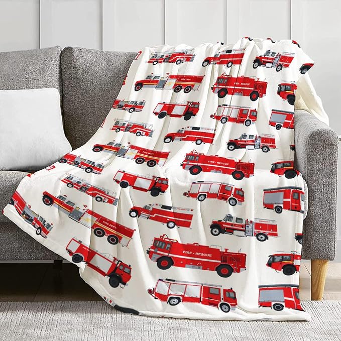 Fire Truck Blanket Gifts for Truck Lover 60 x 50 Inch for Teen,Red Truck Fannel Fleece Throw Blanket Super Soft Throws Blanket for Bed Couch Sofa