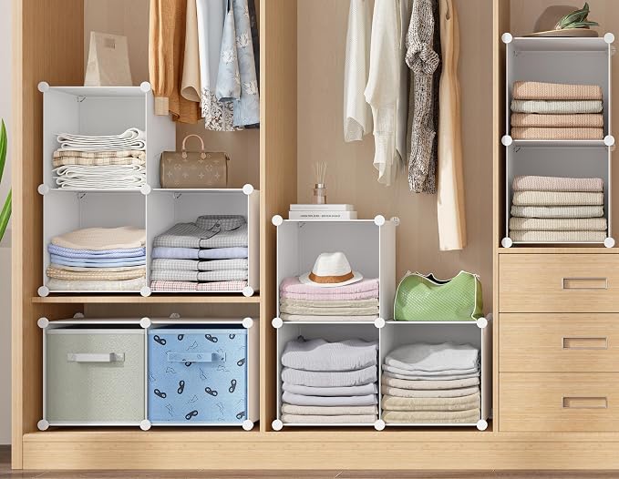 HOMIDEC Closet Organizers and Storage, 9 Cube Storage Organizer, White | Portable Closet Organizer System, Storage Cubes Shelves, for Bedroom, Kids Room, Bathroom, Wardrobe, Clothes Rack