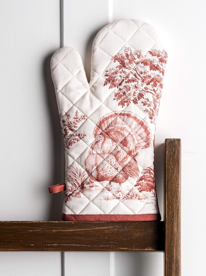 Maison d'Hermine Oven Gloves 100% Cotton Oven Mitt (7" x 13", Pack of 1) | With Loop Heat Resistant BBQ Cooking Gloves Baking Kitchen Handling Hot Pans Thanksgiving Christmas - Holy Jouy - Red