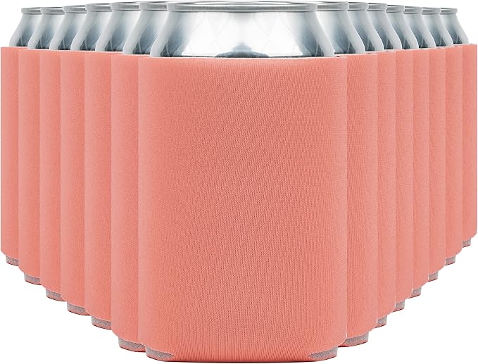 Blank Beer Can Coolers Sleeves (30-Pack) Soft Insulated Beer Can Coolies - HTV Friendly Plain Koolies in Bulk for Beer Cans & Bottles - Coolie Blanks for Vinyl Projects & Wedding Favors (Coral)