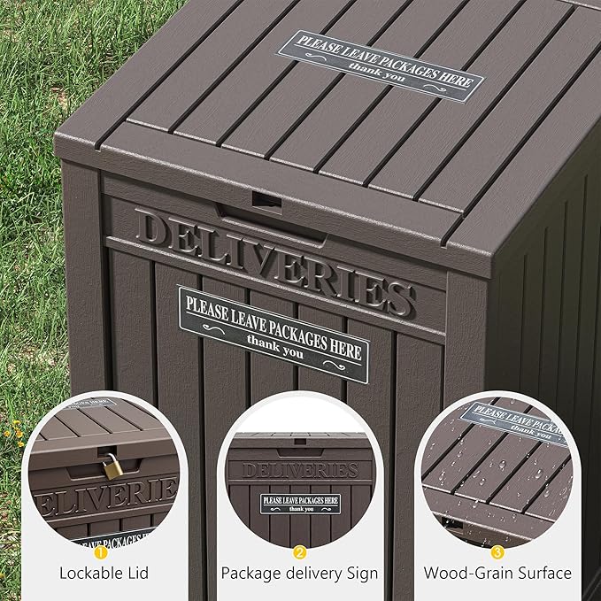 Package Delivery Box for Outside, Waterproof Outdoor Storage, Brown