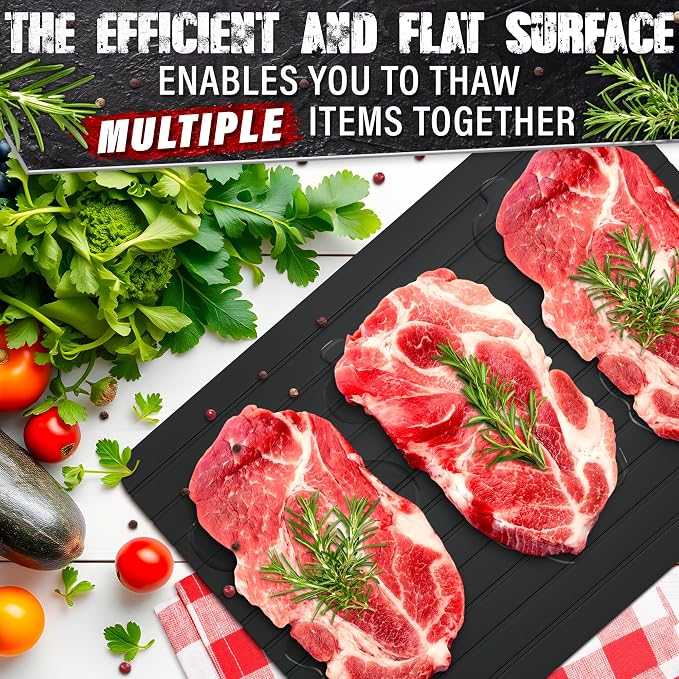 Defrosting Tray for Frozen Meat, 11.6" × 8.2", Aluminum Base, Gift Package | Rapid Thawing Tray for Frozen Meat: Steak, Chicken, Fish, Pork & Ground Beef; Non-Electric, Non-Stick Surface; Fast Defrost