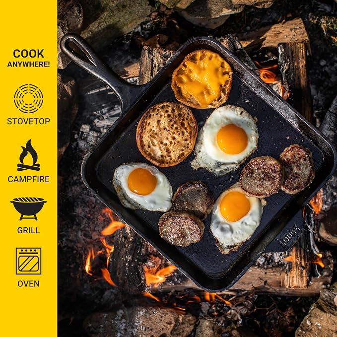 Lodge Seasoned Cast Iron Square Griddle - 11 Inches - Durable Pan - Cast Iron Cookware for Pancakes, Eggs, Bacon & Grilling Favorites