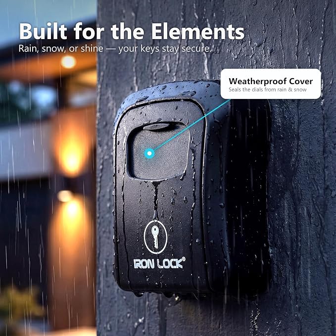 Iron Lock® Medium Wall Mount Combination Key Lock Box, Outdoor (Black) | Screw-in wall mount (4 screws + 4 anchors) — not magnetic, does not hang; weather-resistant zinc alloy, includes key hanger