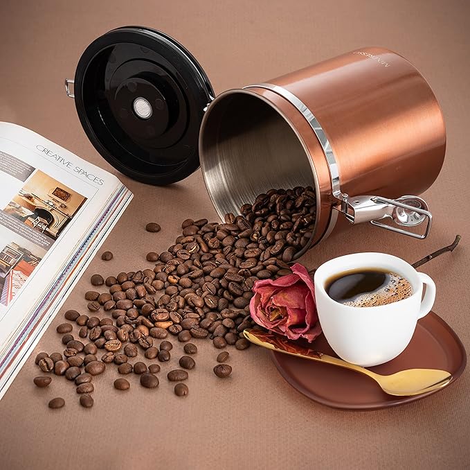 Mixpresso Gooseneck Pour Over Coffee Kettle, Barista Pour Control Design, High-Grade Stainless Steel 1.2 Liter Bundle With Bronze Stainless Steel Airtight Coffee Container with Date Tracker For Coffe