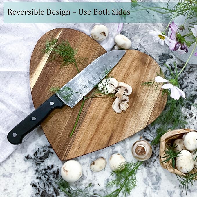 Heart Serving Board - Acacia Wood with Epoxy (11.8" x 10.6"), Adorable Charcuterie Cheese Tray, Kitchen Gift Idea, Cute Cutting Board for Women, Valentine Gift, Housewarming Present