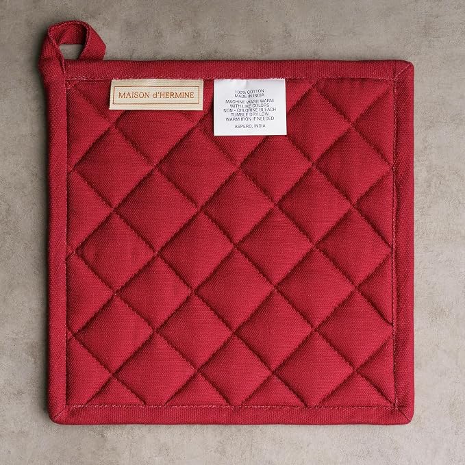 Maison d' Hermine Pot Holders 100% Cotton Potholders (8" x 8", Pack of 1) | Heat Resistant Hot Pads with Loop BBQ Cooking Baking Kitchen Handling Hot Pans Thanksgiving Christmas - Fairy Tale Forest