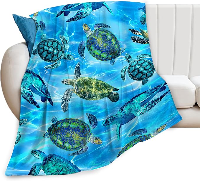 Sea Turtle Flannel Blanket Soft Cozy Nautical Ocean Turtle Fleece Plush Stuff Decor Throw Blanket Warm Sea Turtle Blanket Gifts for Girls Boys Lovers Women Adults Men Kids Bed Travel 50"x60"