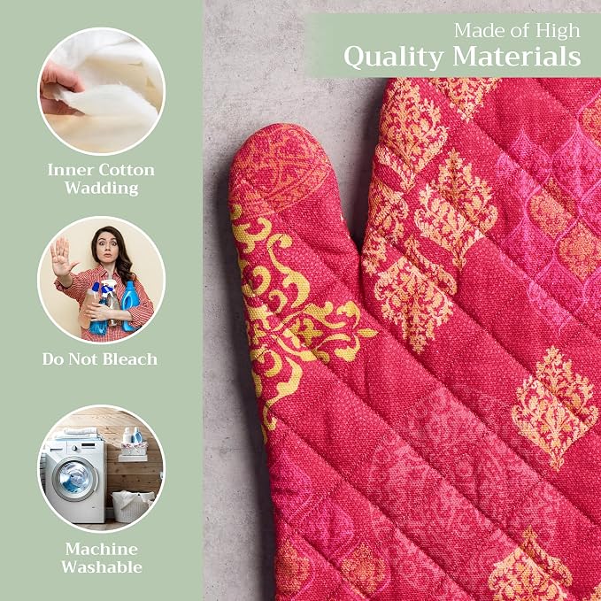 Maison d'Hermine Oven Gloves 100% Cotton Oven Mitt (7" x 13", Pack of 1) | With Loop Heat Resistant BBQ Cooking Gloves Baking Kitchen Handling Hot Pans Thanksgiving Christmas - Versailles