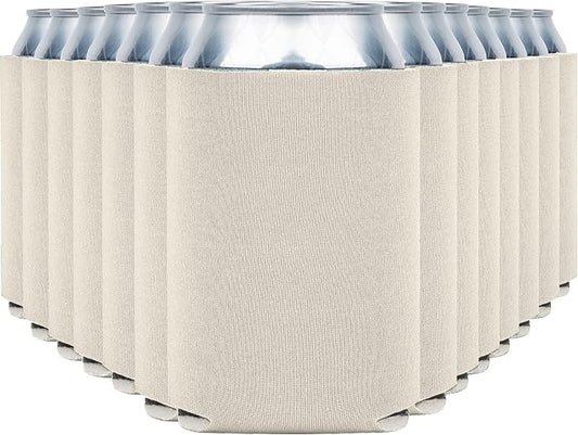 Blank Beer Can Coolers Sleeves (30-Pack) Soft Insulated Beer Can Coolies - HTV Friendly Plain Koolies in Bulk for Beer Cans & Bottles - Coolie Blanks for Vinyl Projects & Wedding Favors (Stone)
