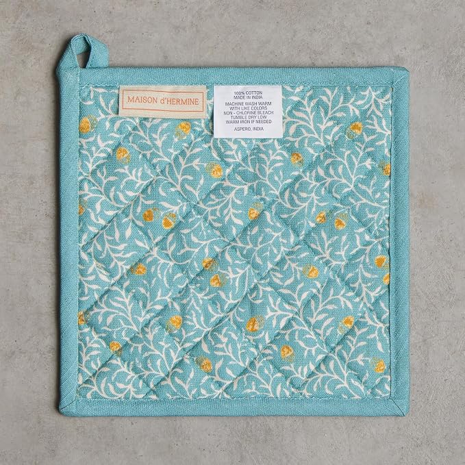 Maison d' Hermine Pot Holders 100% Cotton Potholders (8" x 8", Pack of 1) | Heat Resistant Hot Pads with Loop BBQ Cooking Baking Hotel Kitchen Handling Hot Pans Thanksgiving Christmas - Carpo