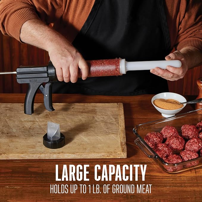 Weston Original Beef Jerky Gun Jr. Kit, Makes Flat and Round Snack Sticks, 1lbs Meat Capacity, With Sausage Funnel, 2 Nozzles, Stomper and Two Cleaning Brushes, Gifts for Men, Black (37-0260-W)