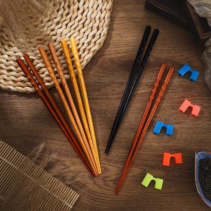 5 Pairs Reusable Chopsticks Helpers Training Chopstick for Beginner Replaceable Practice Chopsticks Non-slip Training Chopstick for Adults Learner(Wood,Multi Colors)