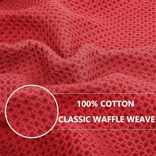 Homaxy 100% Cotton Waffle Weave Kitchen Dish Cloths, 7-Pack, Brick Red | 12 x 12 Inches, Ultra Soft Absorbent Dish Towels, Quick Drying Dish Rags with Hanging Loop