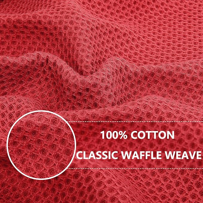 Homaxy 100% Cotton Waffle Weave Kitchen Towels, 3-Pack, Brick Red | 13 x 28 Inches, Ultra Soft Absorbent Dish Towels, Quick Drying Cleaning Towels