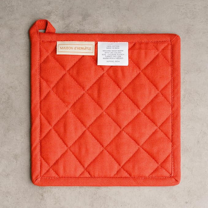 Maison d' Hermine Pot Holders 100% Cotton Potholders (8" x 8", Pack of 1) | Heat Resistant Hot Pads with Loop BBQ Cooking Baking Hotel Kitchen Handling Hot Pans Thanksgiving Christmas - Amarante