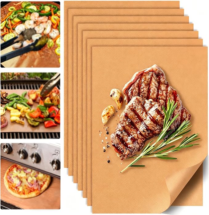 UBeesize 7 Pack Copper Grill Mats for Outdoor Grill, Heavy Duty BBQ Grilling Matt & Oven Liners, Resuable, Easy to Clean, Works on Gas Charcoal Electric Grill, Smoker, Oven -15.75 x 13 Inch