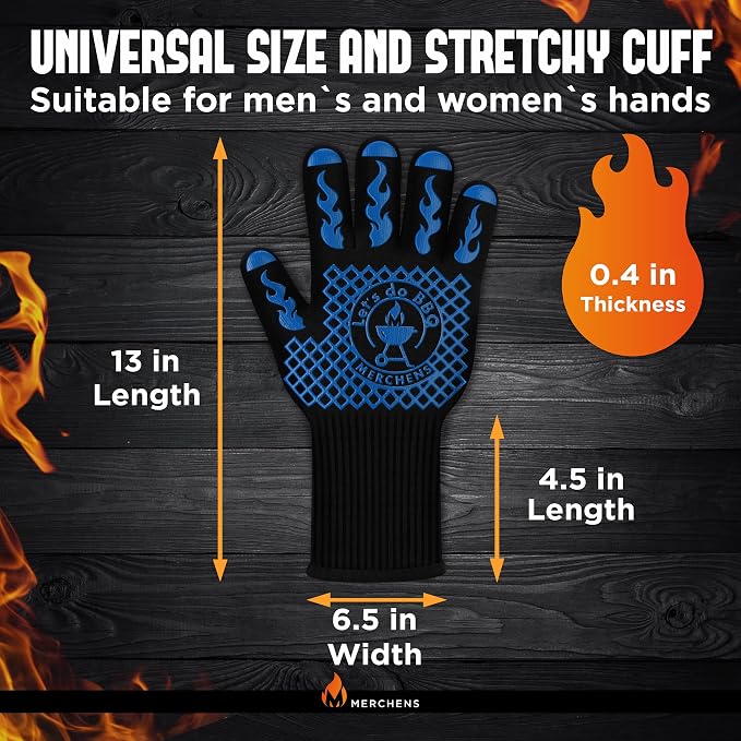BBQ Grill & Oven Gloves 1472°F Heat Resistant | Storage Case & Gift Box | Fireproof, non-slip silicone mitts, extra-long protection for grilling, smoking & baking | Pro Series BBQ gloves - Easy clean