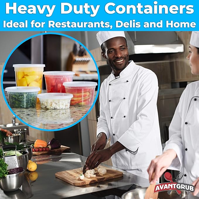 Deli Grade BPA-Free 12oz Plastic Containers with Lids, 24ct. Leakproof Microwavable Portion Container for To-Go Orders, Food Prep and Storage. Reusable Takeout Cups for Restaurant Cafe and Catering.