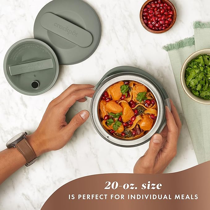 Crock-Pot Portable Electric Lunch Box 20-Ounce Food Warmer Moonshine Green | Ideal for Travel On-the-Go | Keeps Food Spill-Free Warm & Tasty | Dishwasher-Safe