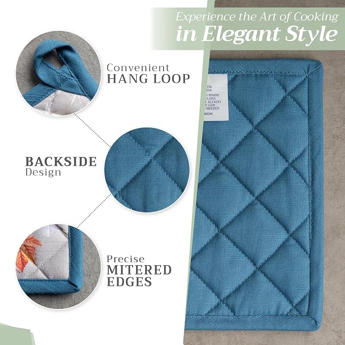 Maison d' Hermine Pot Holders 100% Cotton Potholders (8" x 8", Pack of 2) | Heat Resistant Hot Pads with Loop BBQ Cooking Baking Hotel Kitchen Handling Hot Pans Thanksgiving Christmas - Equinoxe - Grey