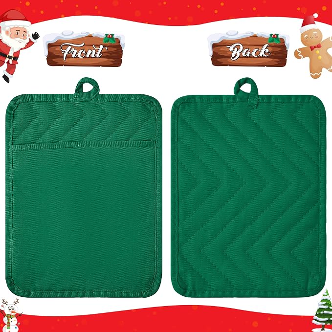 R HORSE 6Pcs Christmas Red Green Potholders with Pockets Baking Cooking Gift Kitchen Cotton Heat Resistant Potholder Machine Washable Hot Pads Oven Mitt Christmas Pot Holder Gift