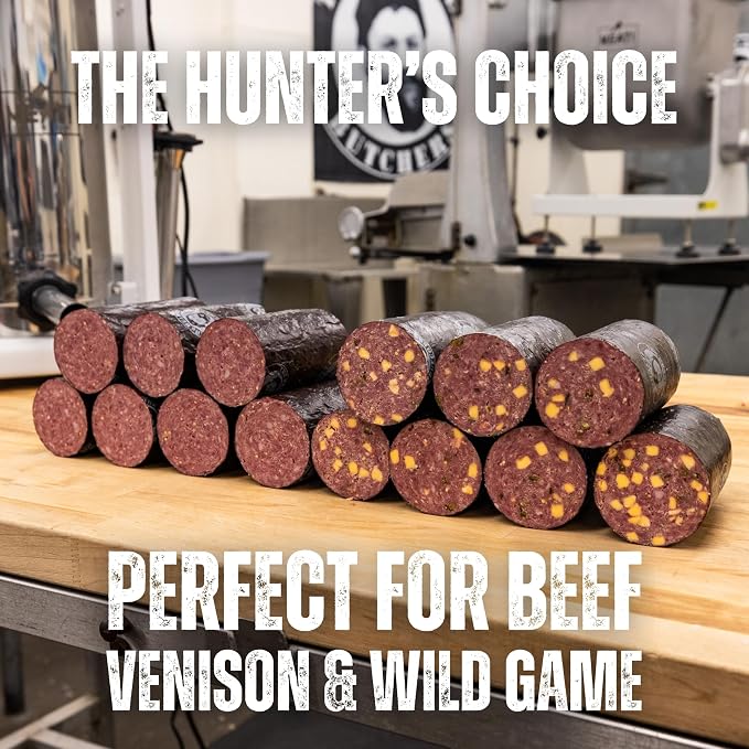 Bearded Butchers Summer Sausage Casings, 2.5" x 20" Mahogany Fibrous Casings (10-Pack) – Great for Summer Sausage, Salami & Bologna Skins – Holds 25-30lbs Total, Non-Edible – Includes 10 Twist Ties