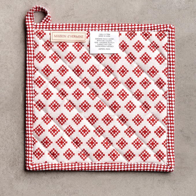 Maison d' Hermine Pot Holders 100% Cotton Potholders (8" x 8", Pack of 1) | Heat Resistant Hot Pads with Loop BBQ Cooking Baking Hotel Kitchen Handling Hot Pans Thanksgiving Christmas - Rural Christmas