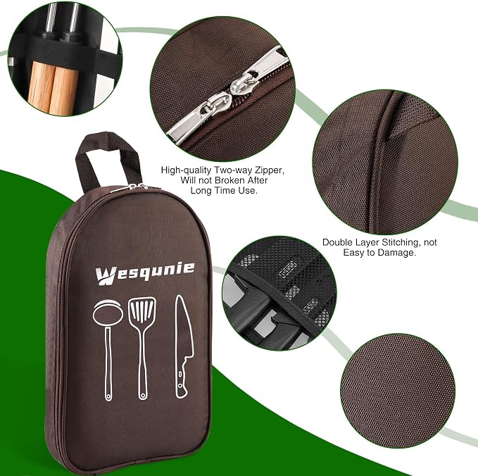Wesqunie Camping Cookware Cooking Utensils Set - 30Pcs Camp Kitchen Essentials Set, Portable Outdoor Camper Gear Accessories, Stainless Steel & Silicone, Overland Equipment for RV Picnic Grill | Portable Camping Essentials, Stainless Steel Cookware Kit...