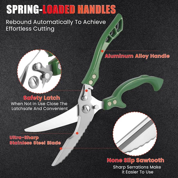 ANDONG Heavy Duty Poultry Shears, All-Purpose Kitchen Scissors for Food, Spatchcock Shears, Green