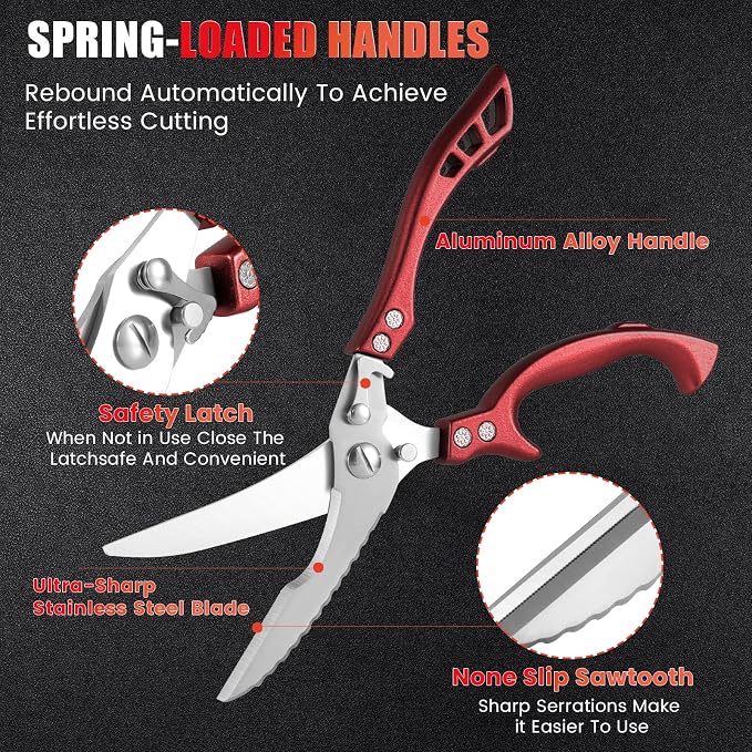 Heavy Duty Kitchen Shears by ANDONG, Kitchen Scissors,Stainless Steel Poultry Shears Heavy Duty Professional, Red