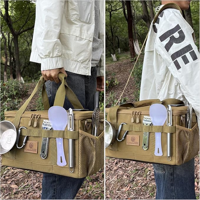 Tactical Camping Storage Bag 18L Tactical Utility Tote Bag Camping Cookware Organizer Trunk Organizer (Khaki)