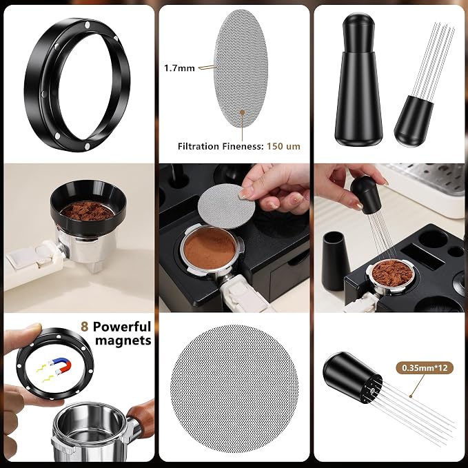 9 Pack Espresso Accessories Kit（Square）,54mm Espresso Tool Kit | Espresso Tamping Station | Coffee Distributor Tamper | WDT Tool | Dosing Funnel | Mother's Day Gift for Espresso Lovers