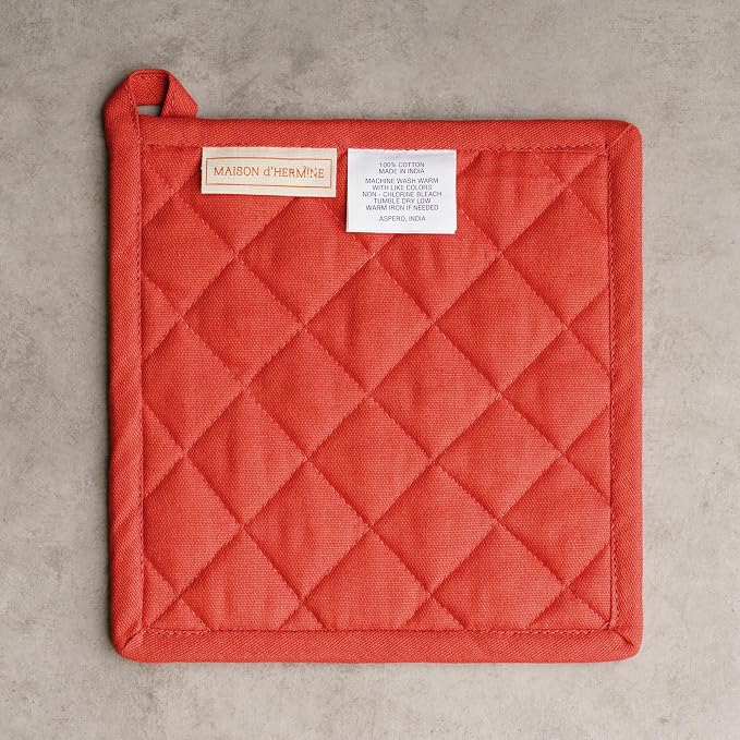 Maison d' Hermine Pot Holders 100% Cotton Potholders (8" x 8", Pack of 1) | Heat Resistant Hot Pads with Loop BBQ Cooking Baking Hotel Kitchen Handling Hot Pans Thanksgiving Christmas - Bagatelle